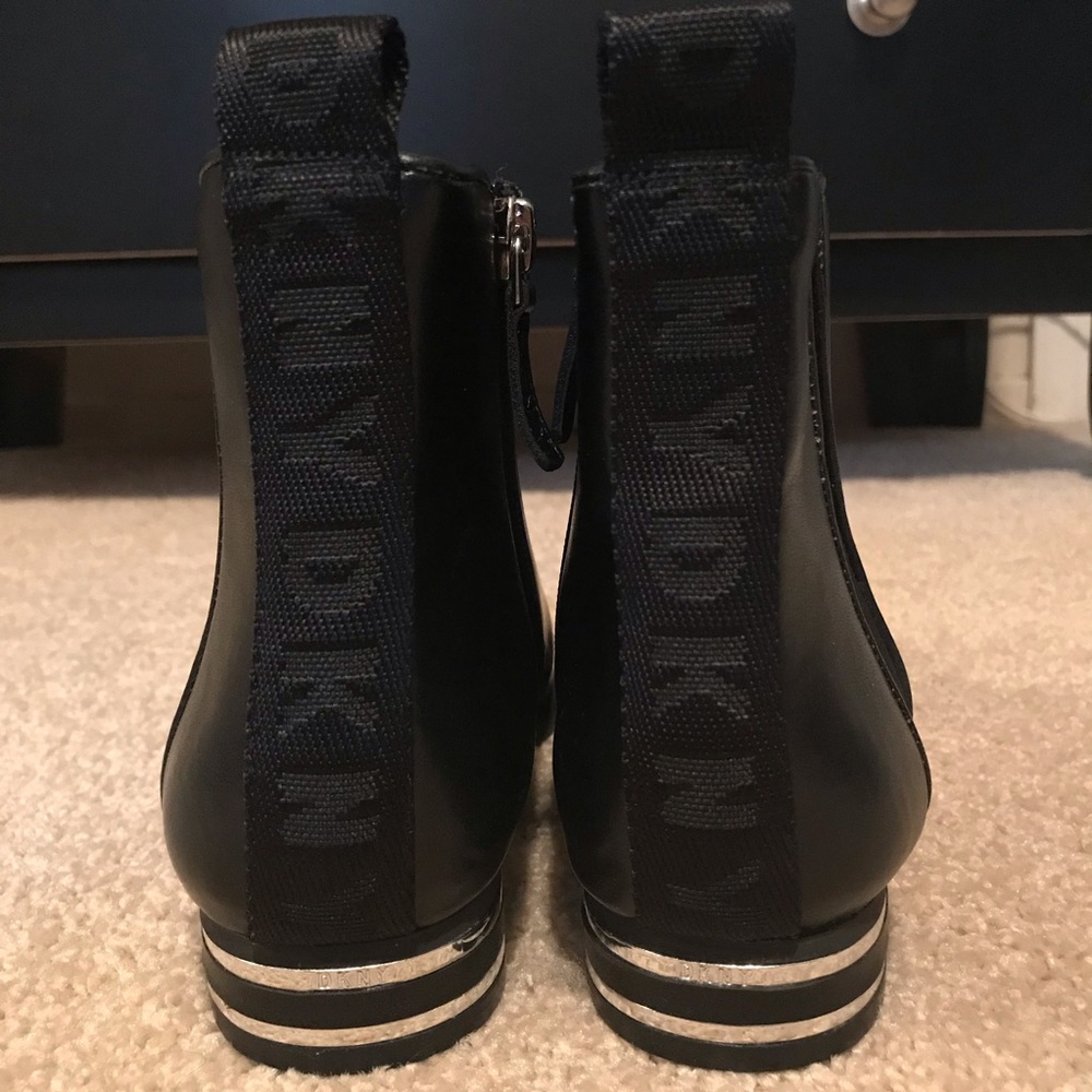 DKNY Silver-Stripe-Heeled Black Booties